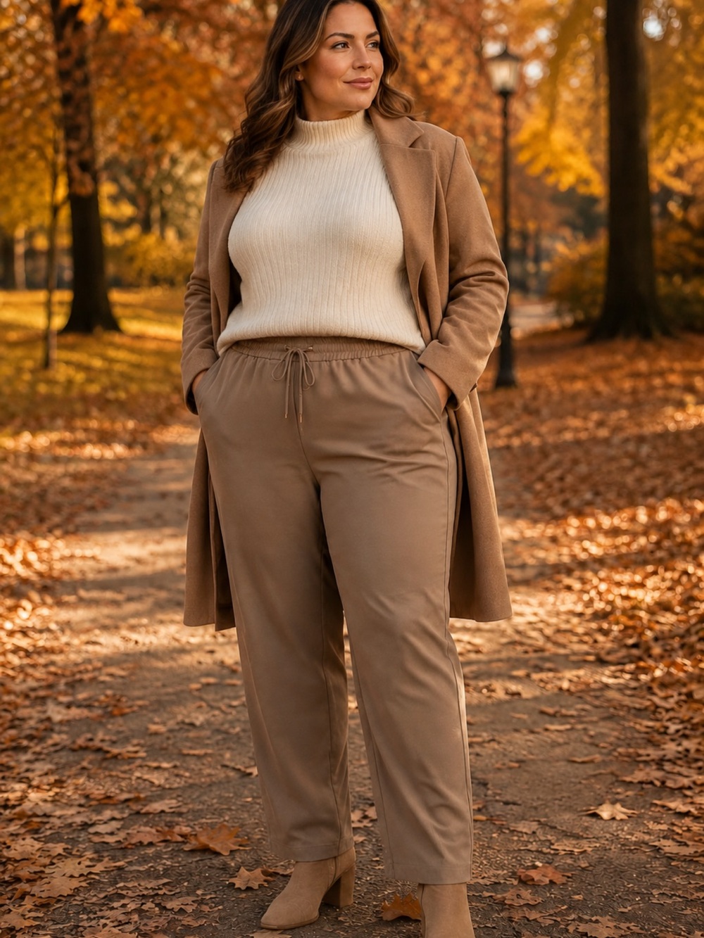 Suzy Shier Tan Drawstring Waist Trousers
